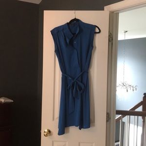 Ann Taylor Blue Sleeveless Shirt Dress w/ POCKETS